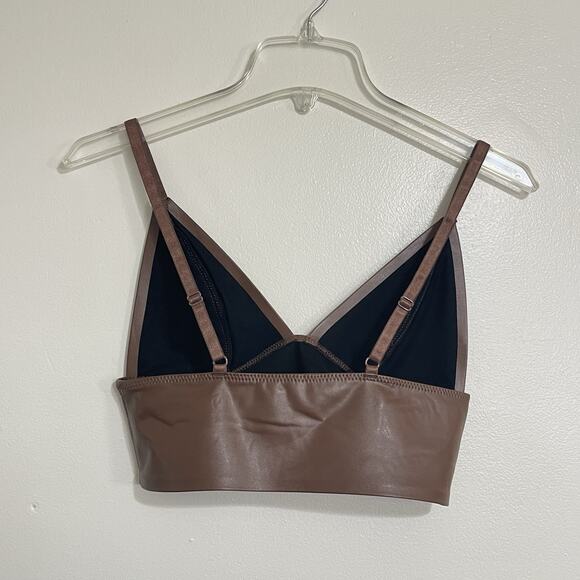 Faux Leather Longline Bralette Top Size S Dark Brown NWT - Picture 6 of 10
